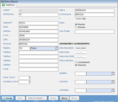 schermata angrafica dipendenti