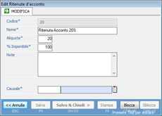 schermata ritenute d'acconto